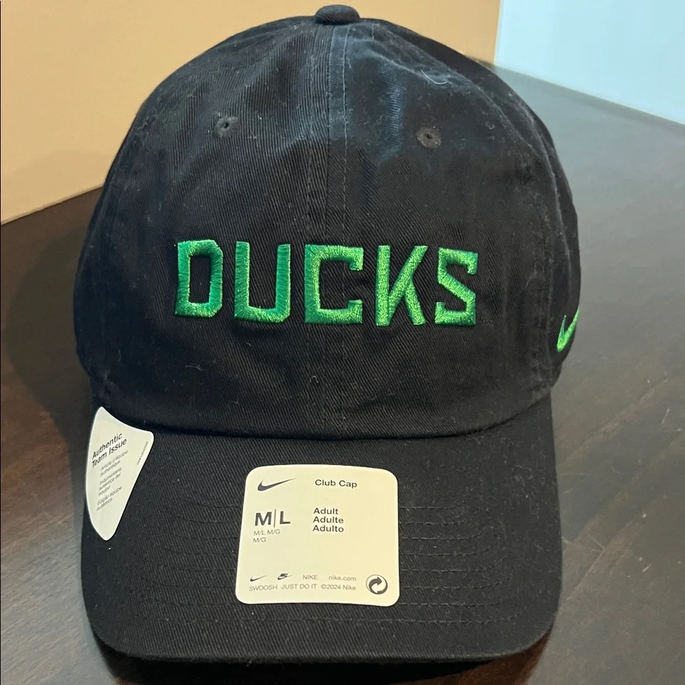 NWT * Nike Black Cap with Green 'DUCKS' Embroidery